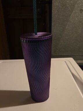 Tall Purple Wave Tumbler with Teal Straw
